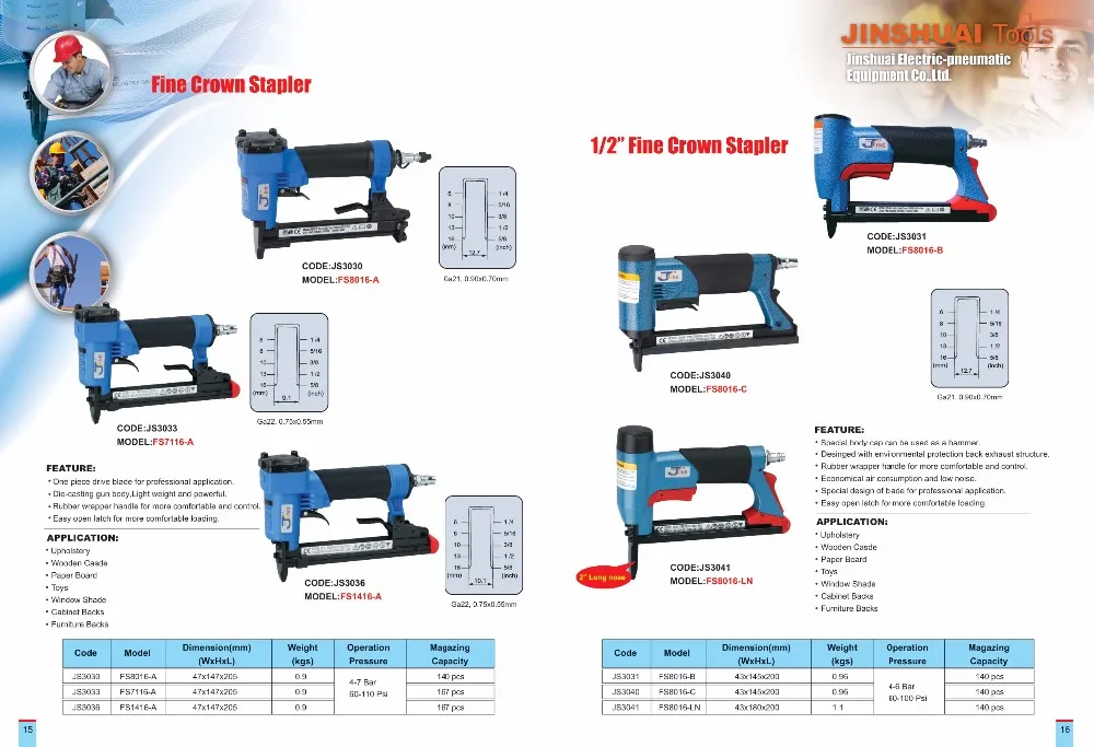 Pneumatic Staple Gun Professional heavy duty Stapler Air Fine Crown Staplers for Sofa staple gun (FS1416-B)