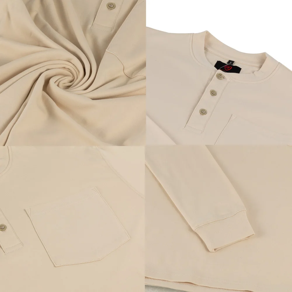 SONICE Lightweight Knit Fire Resistant Long Sleeve Aramid 3A Work Welding Welder clothing Henley FR Shirts for Men