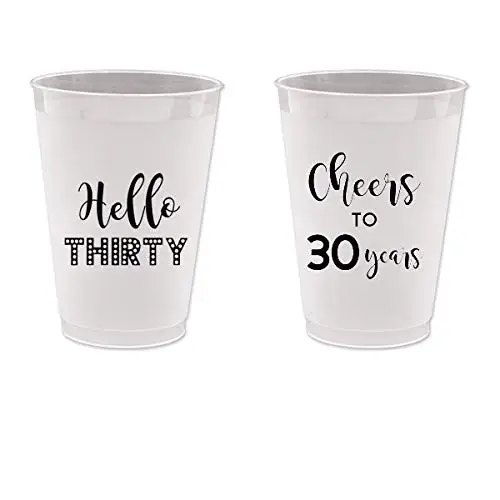 12oz 16oz 18oz Cheer to 30 Years PARTY Frost Flex Plastic Cups (10 cups)