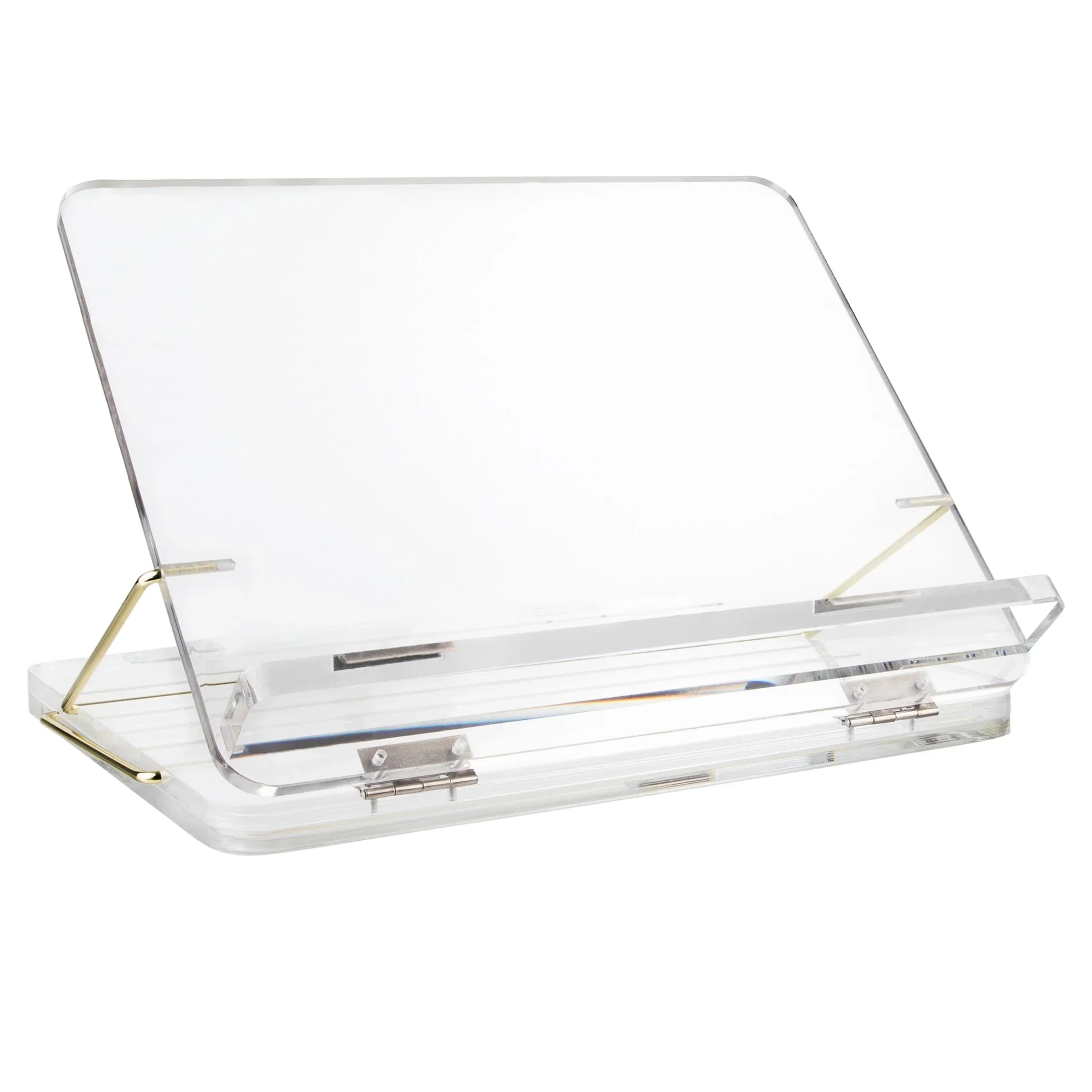3-layer Acrylic hot bending book stand with gold support adjustable height