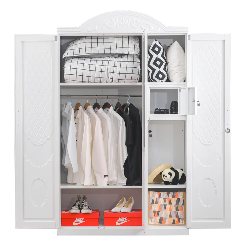 2023 new white armoire metal bedroom 3 door wardrobe with mirror