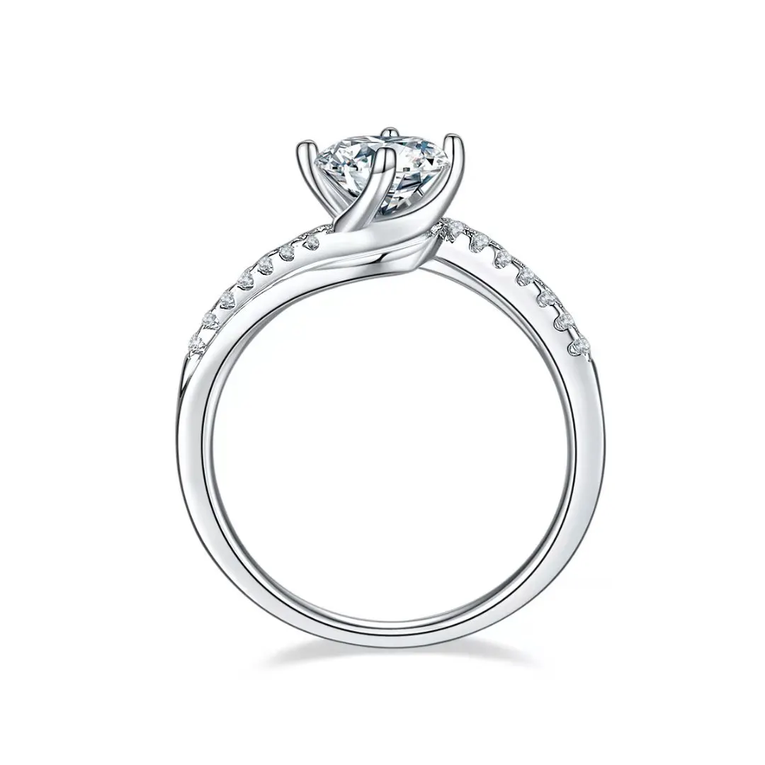 1ct 6,5 мм Муассанит основной камень и CZ боковой Камень Белый позолоченный 925 Серебряный цветок кольцо для продажи