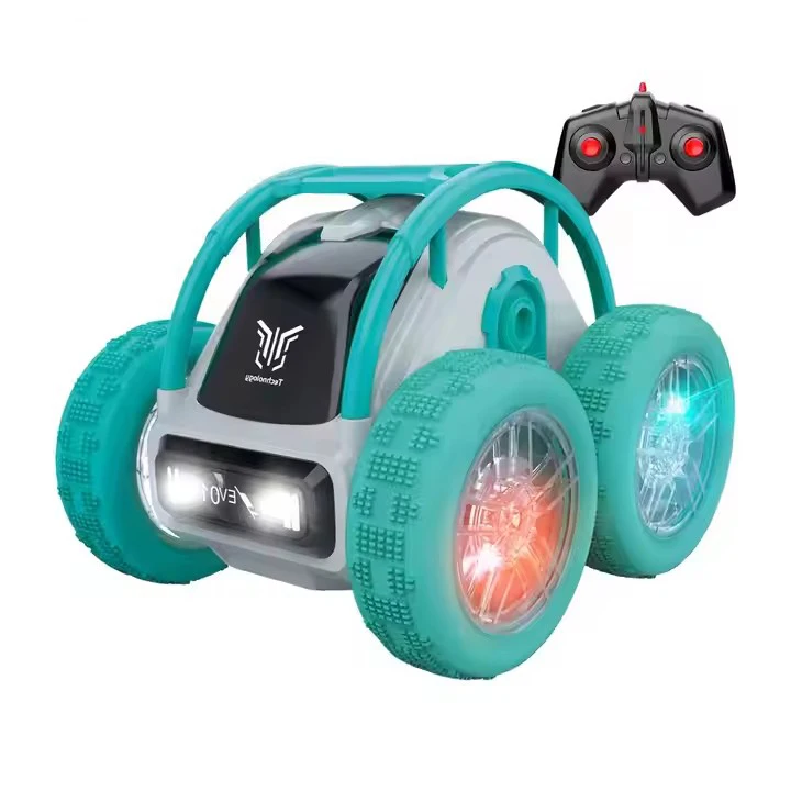 RC 2.4G 360 Degree Rotation Cartoon Stunt Car Remote Control Rolling With Led Lights Hight Speed Vehicle Toys