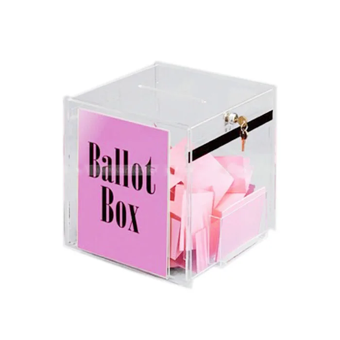 12 Inch Cube Ballot Box Clear Acrylic Lockable Donation Box with Front Pocket Cube with Memo Pad Holder