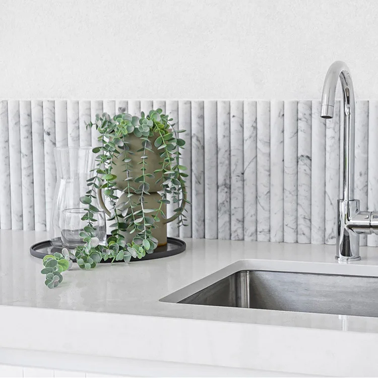 Grey Marble Curve fluted Marble Tiles Pencil trim door panels customized fluted travertine stone mosaic wall tiles shower