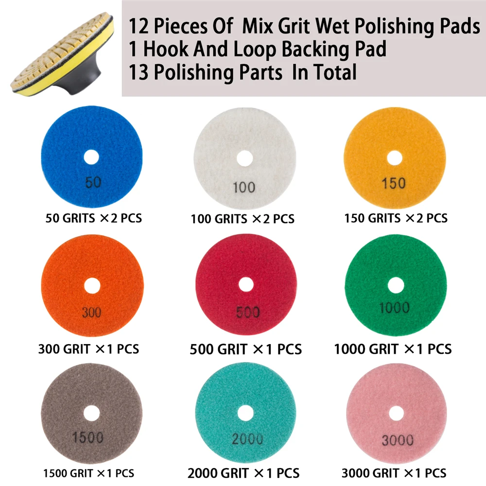 13pcs Wet/Dry 100mm 4 Inch Sanding Grinding Disc Marble Granite Polisher Hand Tools Diamond Polishing Pads Set