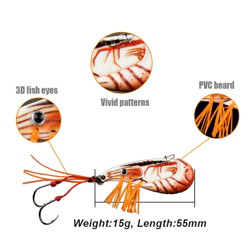 THORFORCE New Custom 15g55mm 3D fish eyes Metal shrimp Vibe lure Freshwater sinking hard vib bait vibration fishing lure