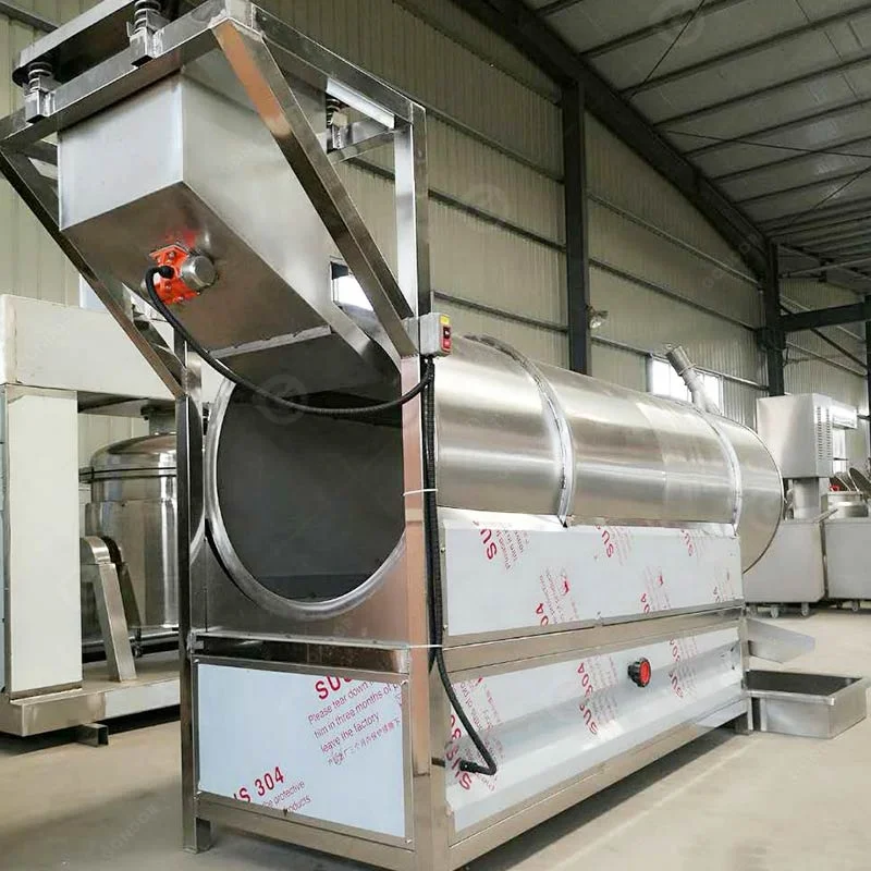 Commercial Powder Potato Chips Nuts Small Dry Continuous Drum Fry Puffed Snack Seasoning Machine