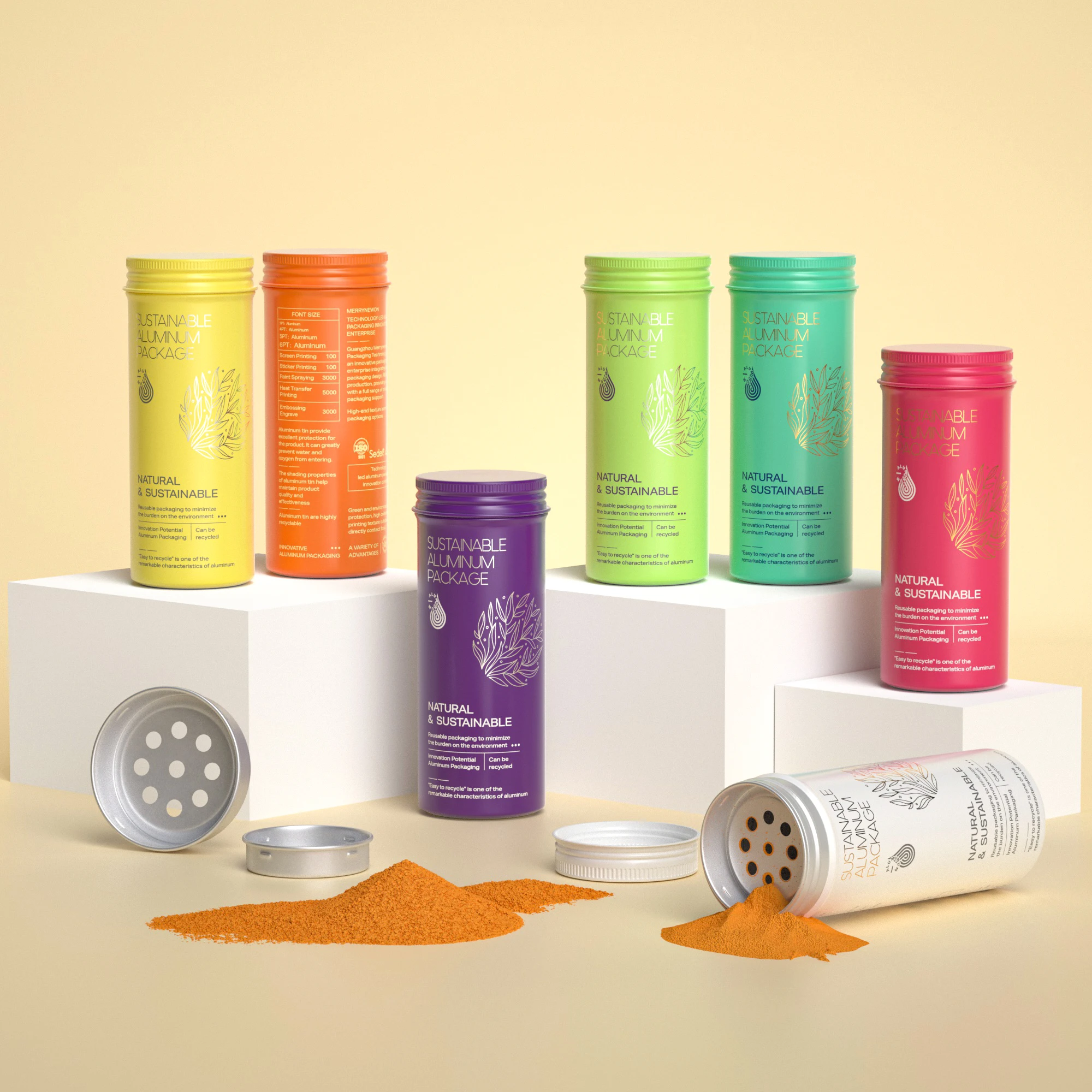 50ml 80ml 100ml customize logo metal spice tin can for spice powder aluminum packaging container jar with sieves