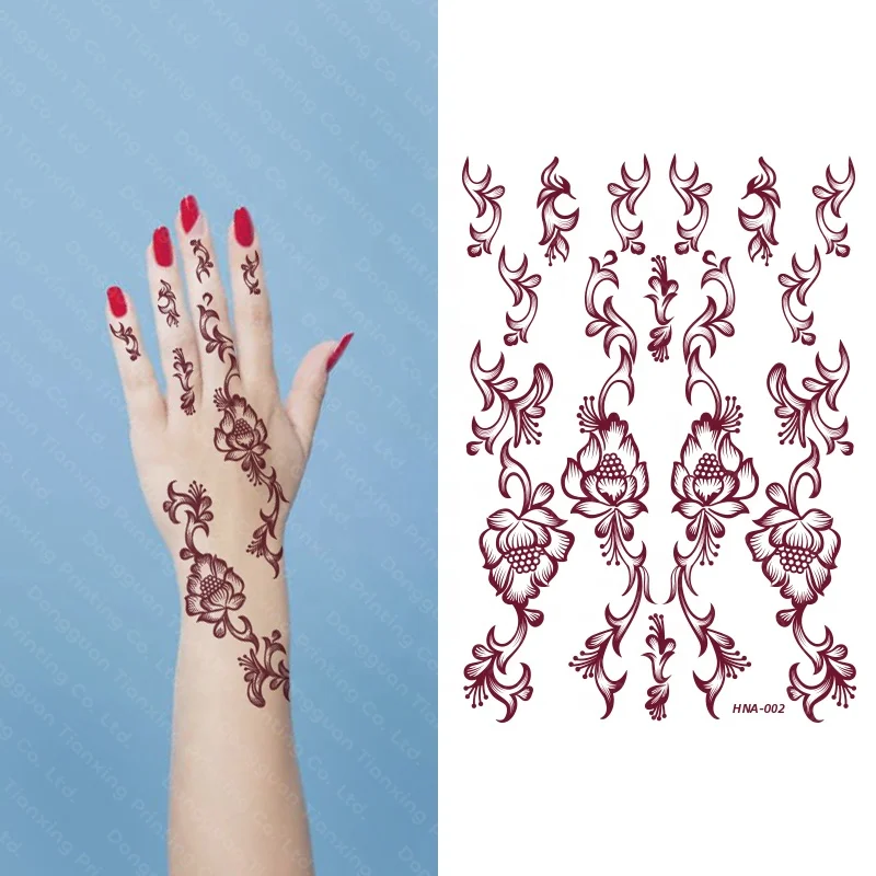 Wholesale Henna Art Tatoo Sticker Maroon Both Hands Mehndi Rose Design Waterproof Temporary Tattoo