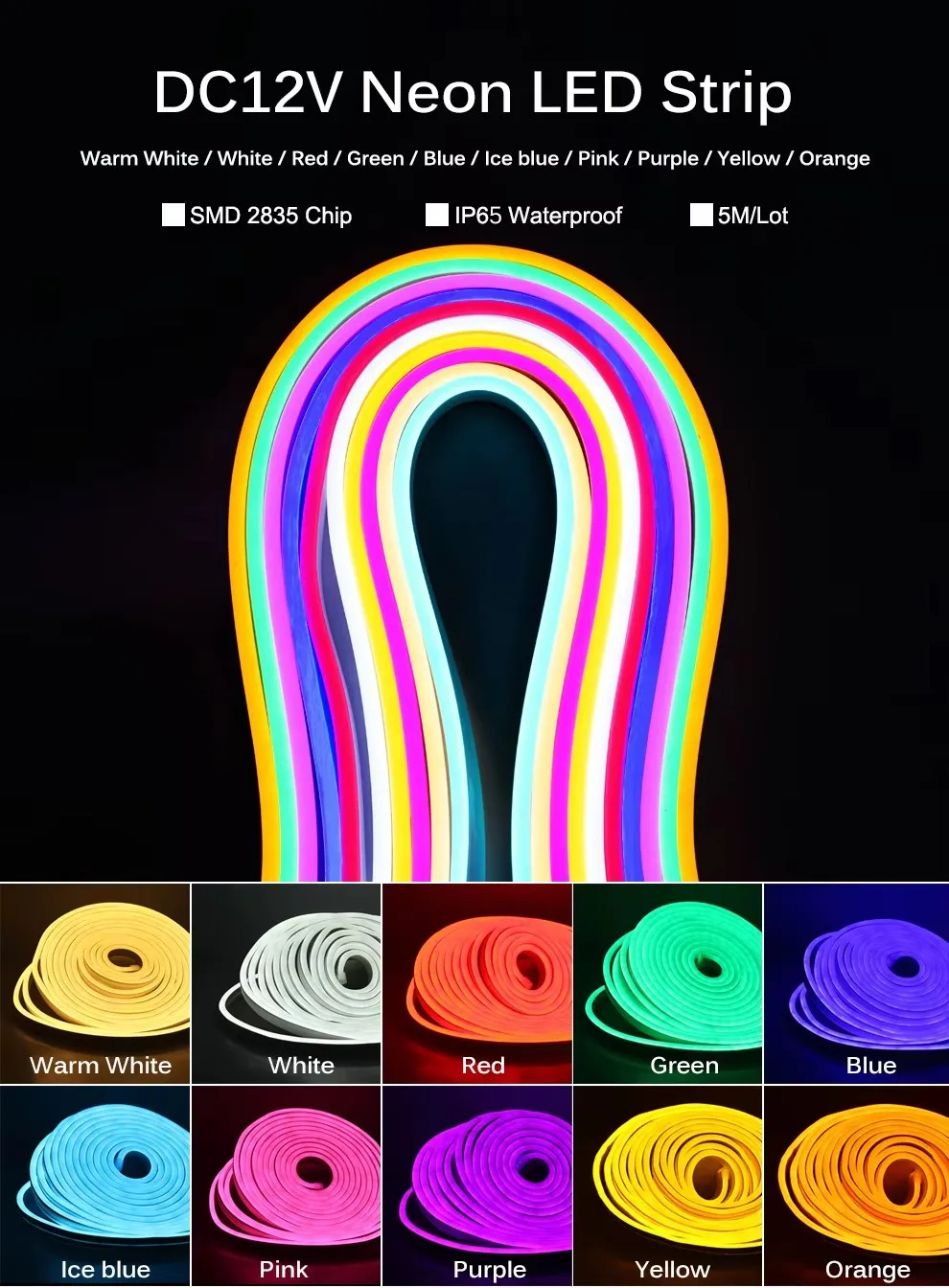 5*11mm 5*12mm 6 * 12MM Neon LED Flexible Aquarium Lighting Belt 12V 24V Signs Lights Waterproof Soft LED Flex Neon Light