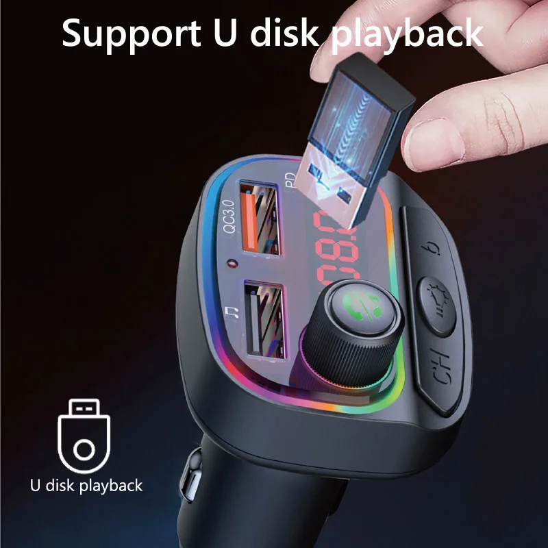 New QC3.0 Type C PD 18W Fast Charging Car Charger FM Transmitter Car MP3 Player Car Kit