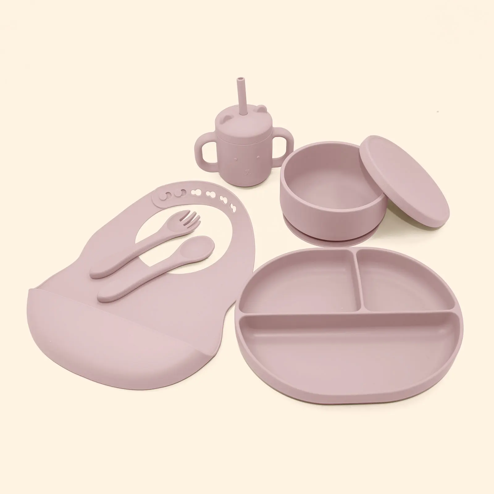 Wholesale Food Grade Tableware Dinnerware Food Full Bpa Free Bibs Bowl Plates Kids Silicon Silicone Baby Feeding Set
