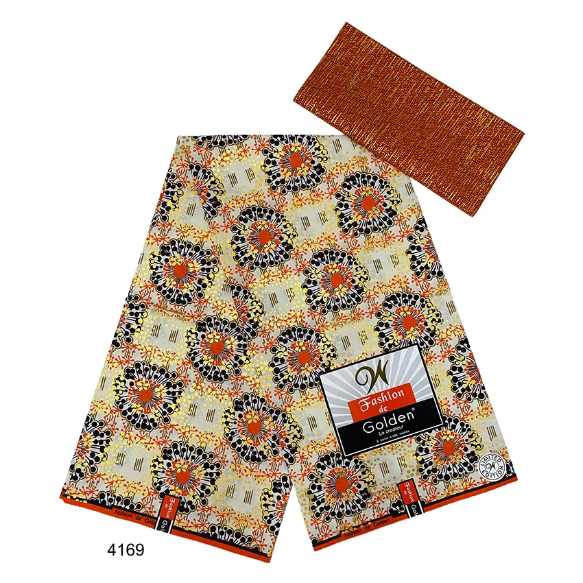 2024 Newest African Kente Fabric gold Real Wax Fabric Nigeria Ghana Style Tissu Sewing Dress Craft DIY Cotton 4+2 yards