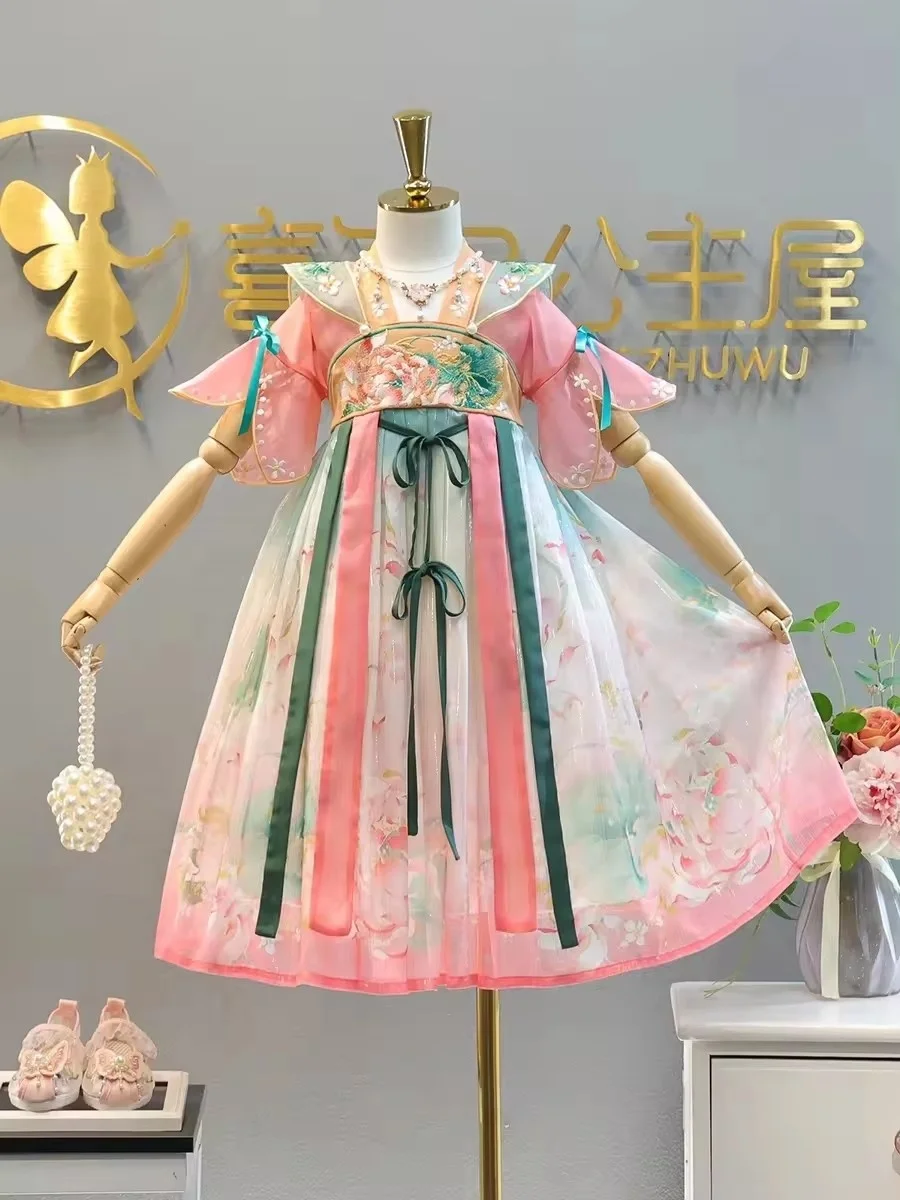 Children Girl Clothing Kids Clothes Plain Color Summer Sleeveless Little Girls Dress with Ruffle Bow