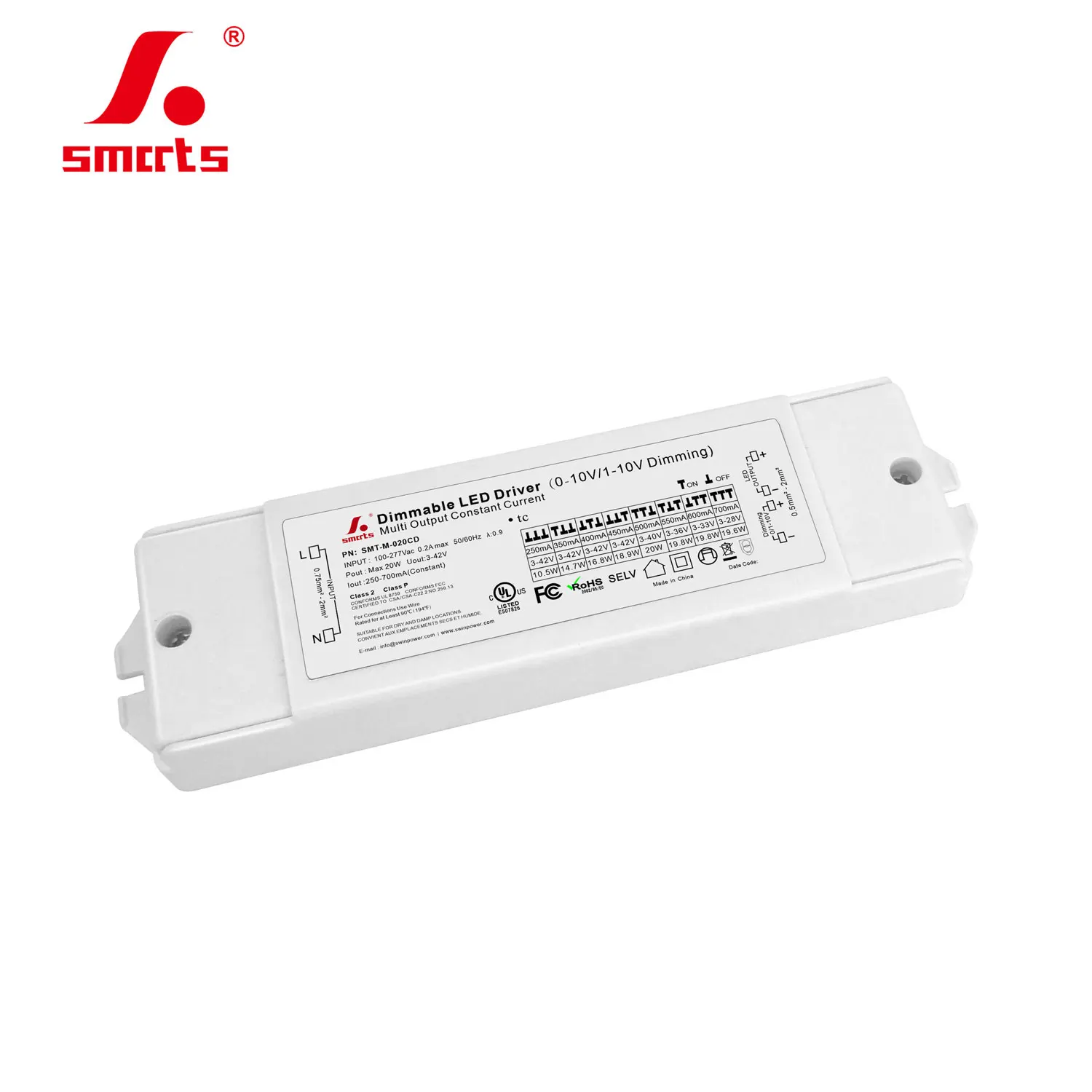20W 0-10V Dim (2 в 1) драйвер постоянного тока 700ma для светодиодного освещения