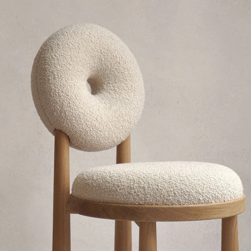 AOMISI CASA Wabi Sabi Furniture Minimalist Design Circular Back  Wooden Dining Chair Modern Velvet  Coffee Shop Leisure Chairs