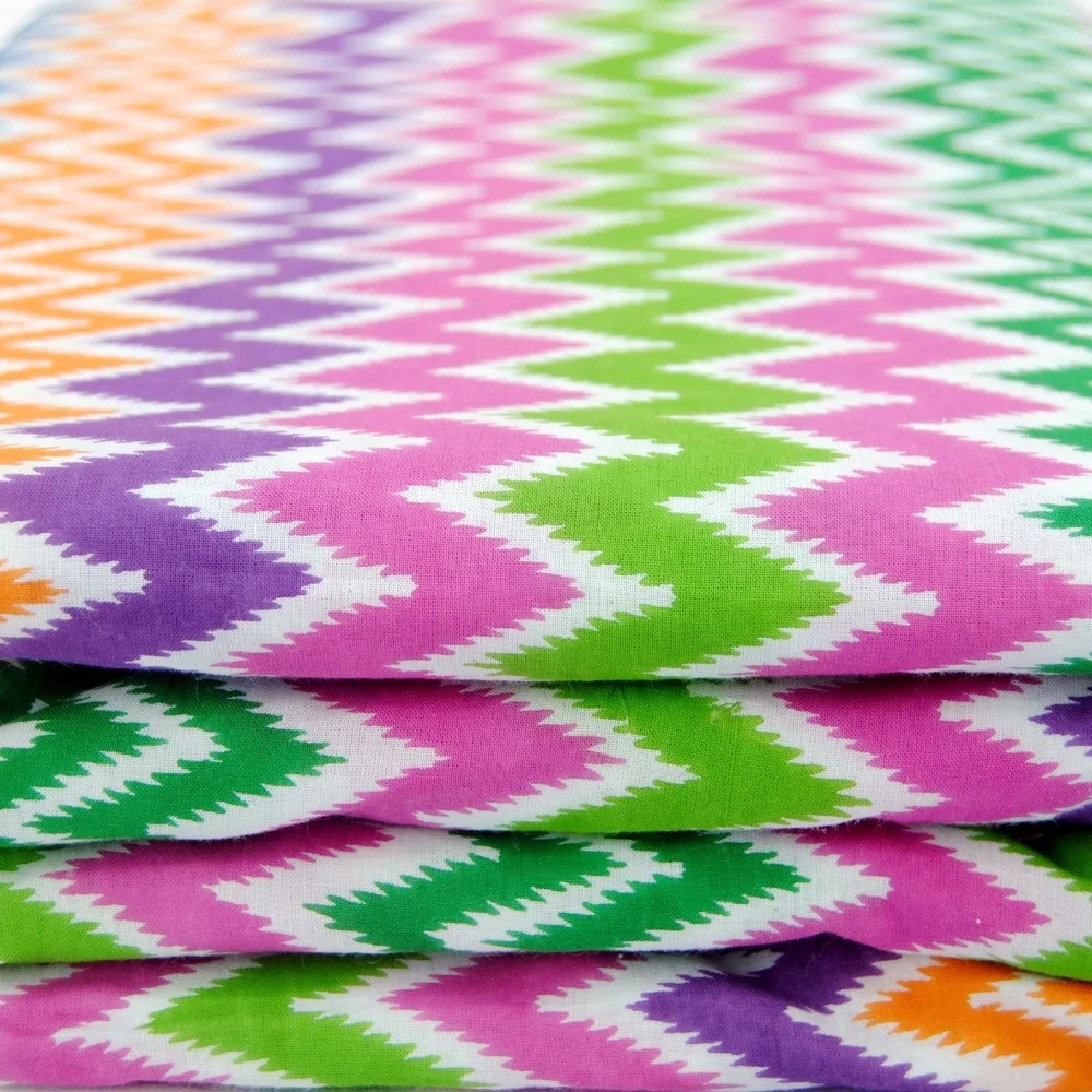 Premium Quality Zig Zag Block Printed Multi Color Fabric Indian Cotton Handmade Dress Making Fabric For Clothing Wholesale