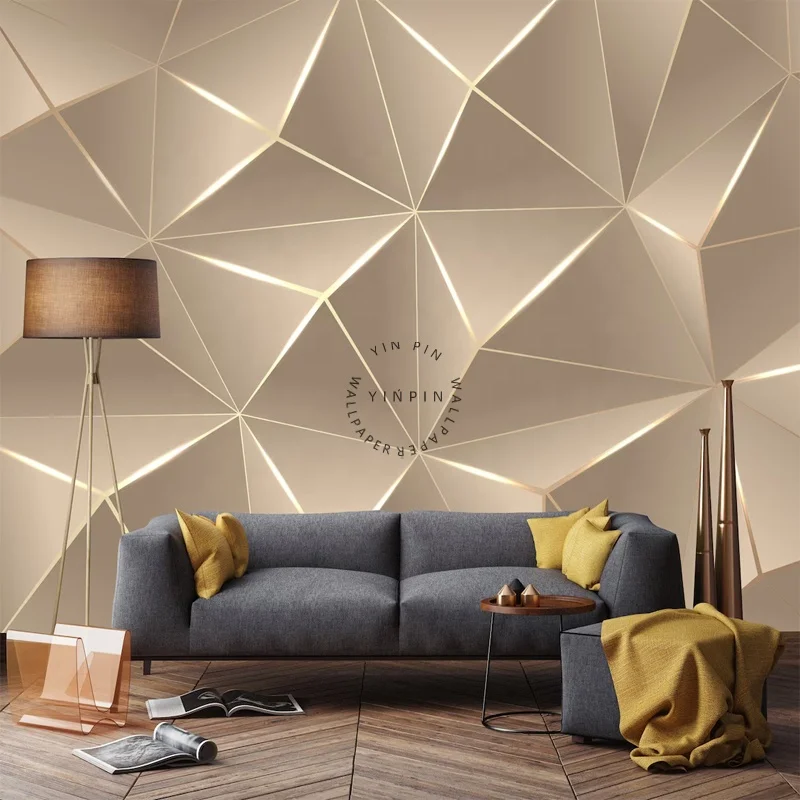 Polygonal light color wallpaper geometric plane golden contour mural