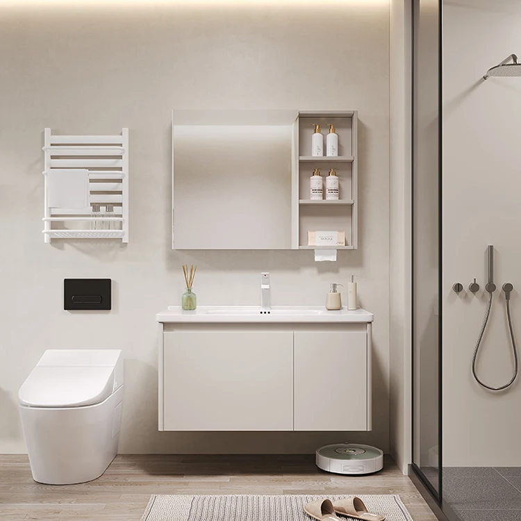 Samiyah  Glass Mirror Modern White Color Wall Mounted natural white  Bathroom Vanity Cabinet With smart Mirror