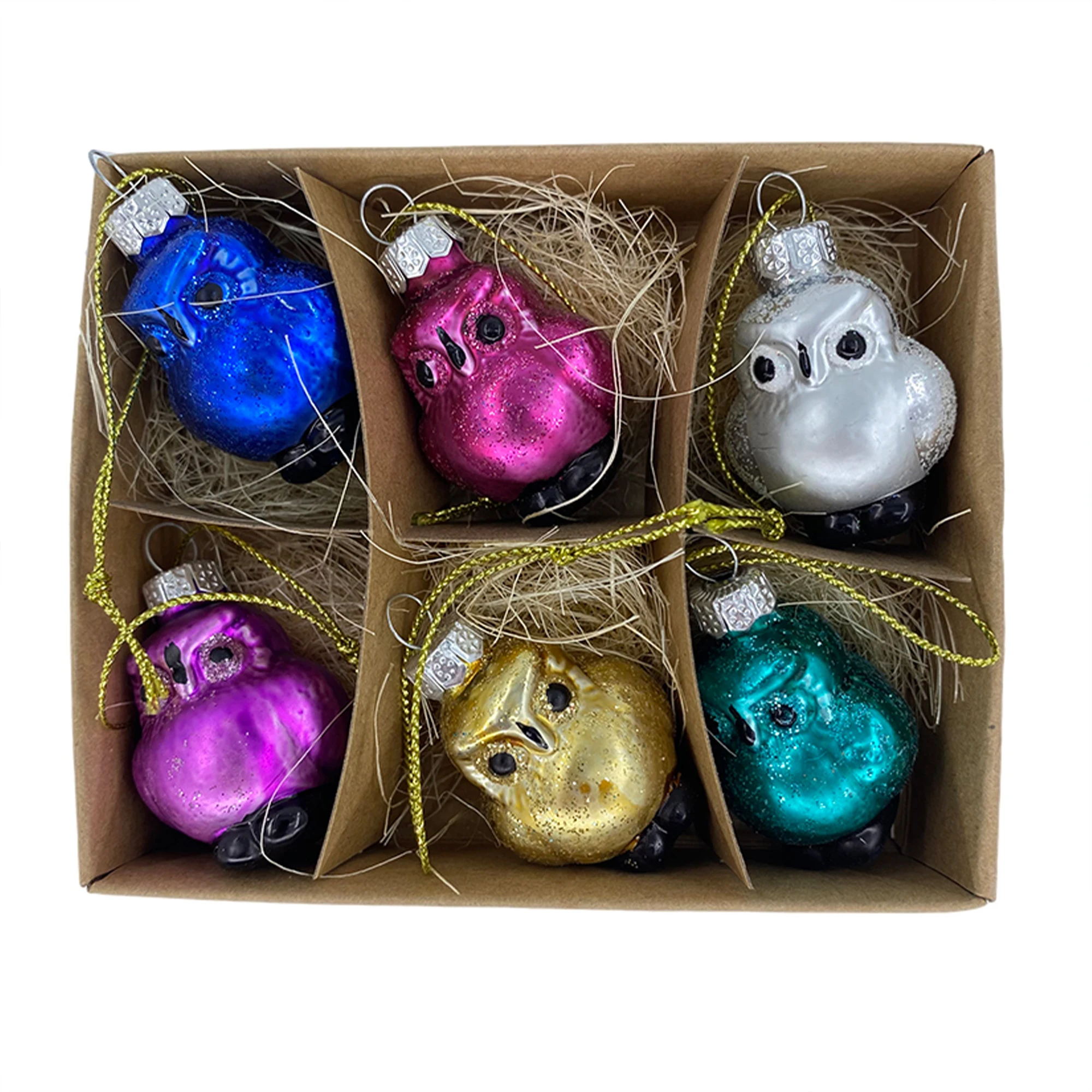 Wholesales Christmas Decoration Mini Glass Owl Ornaments in box for Christmas Decoration