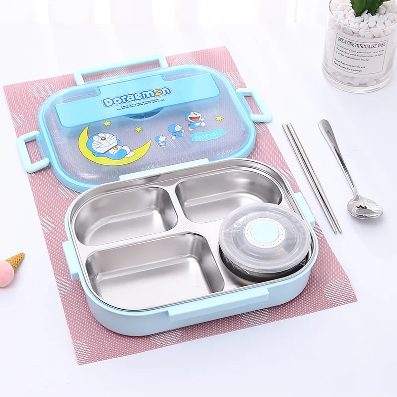 YE697  Kuromi 304 Stainless steel insulated lunch box with soup bowl cartoon student lunch box four  lattice five lattice bento