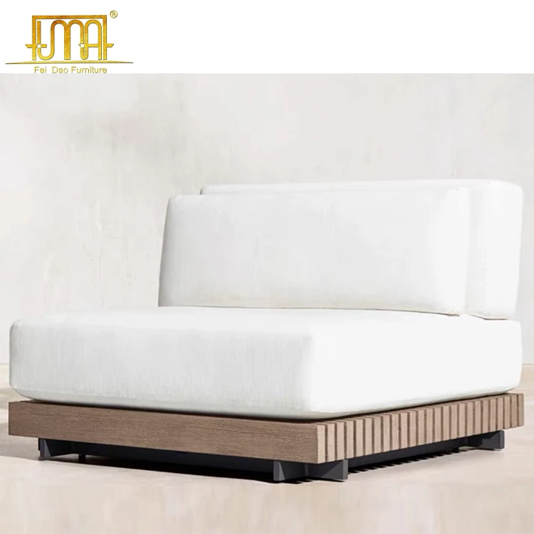 Factory Custom High End Fabric Cushion All Weather Outdoor Large Teak Wooden Garden Sofa