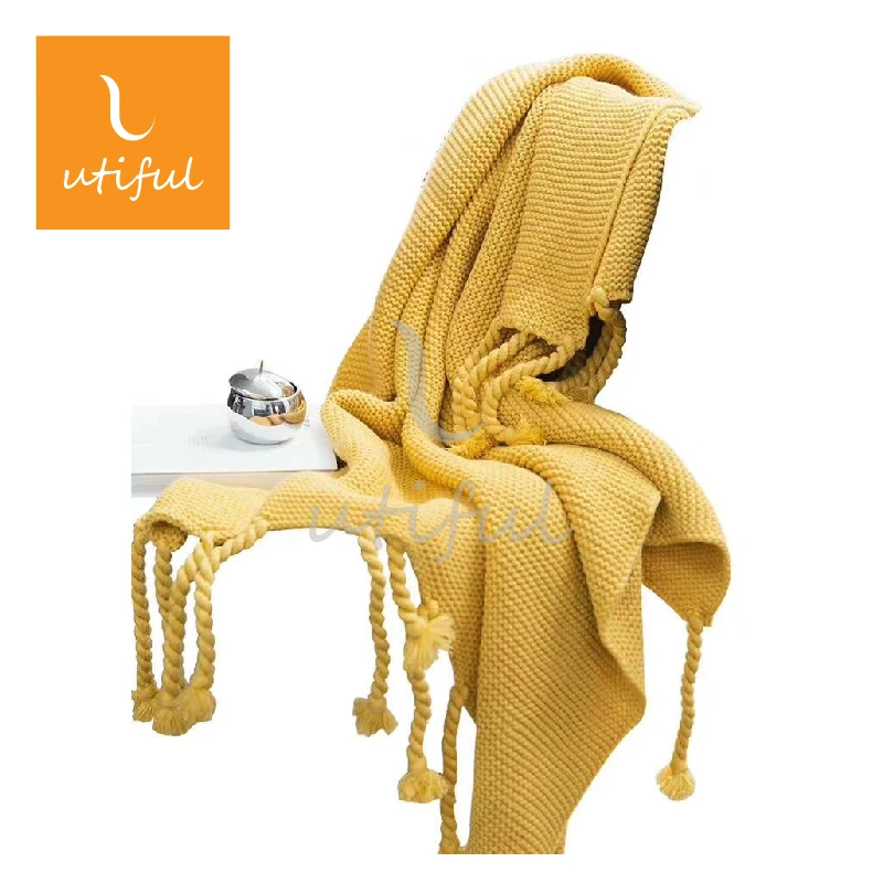 Home textile heavy knitted blankets handmade fringe striped blankets