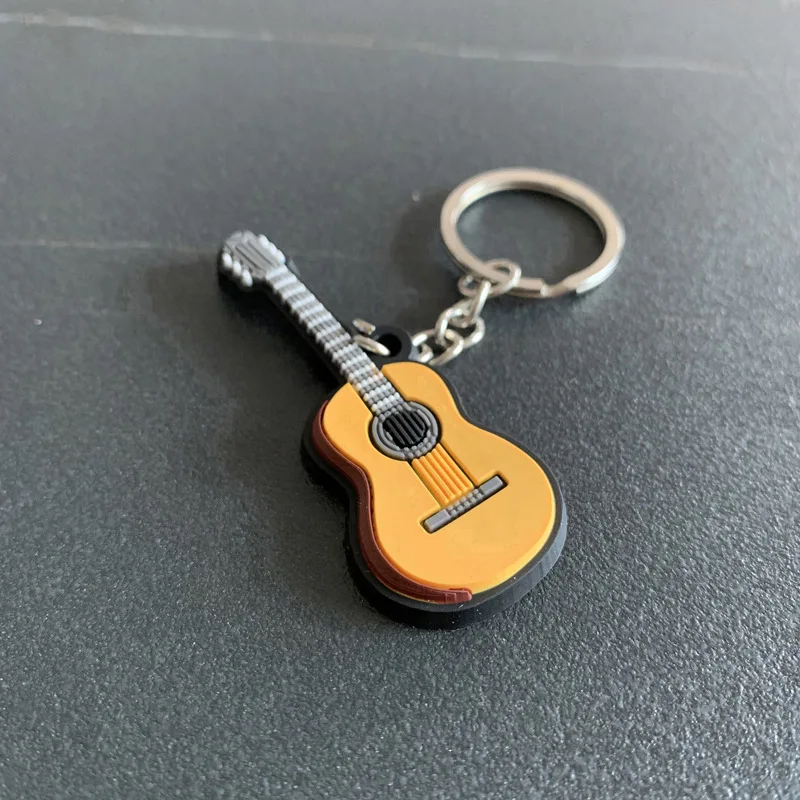Cheap Price 2D Embossed Custom Shaped Silicone PVC Rubber Guitar Cheap Customized Keychain