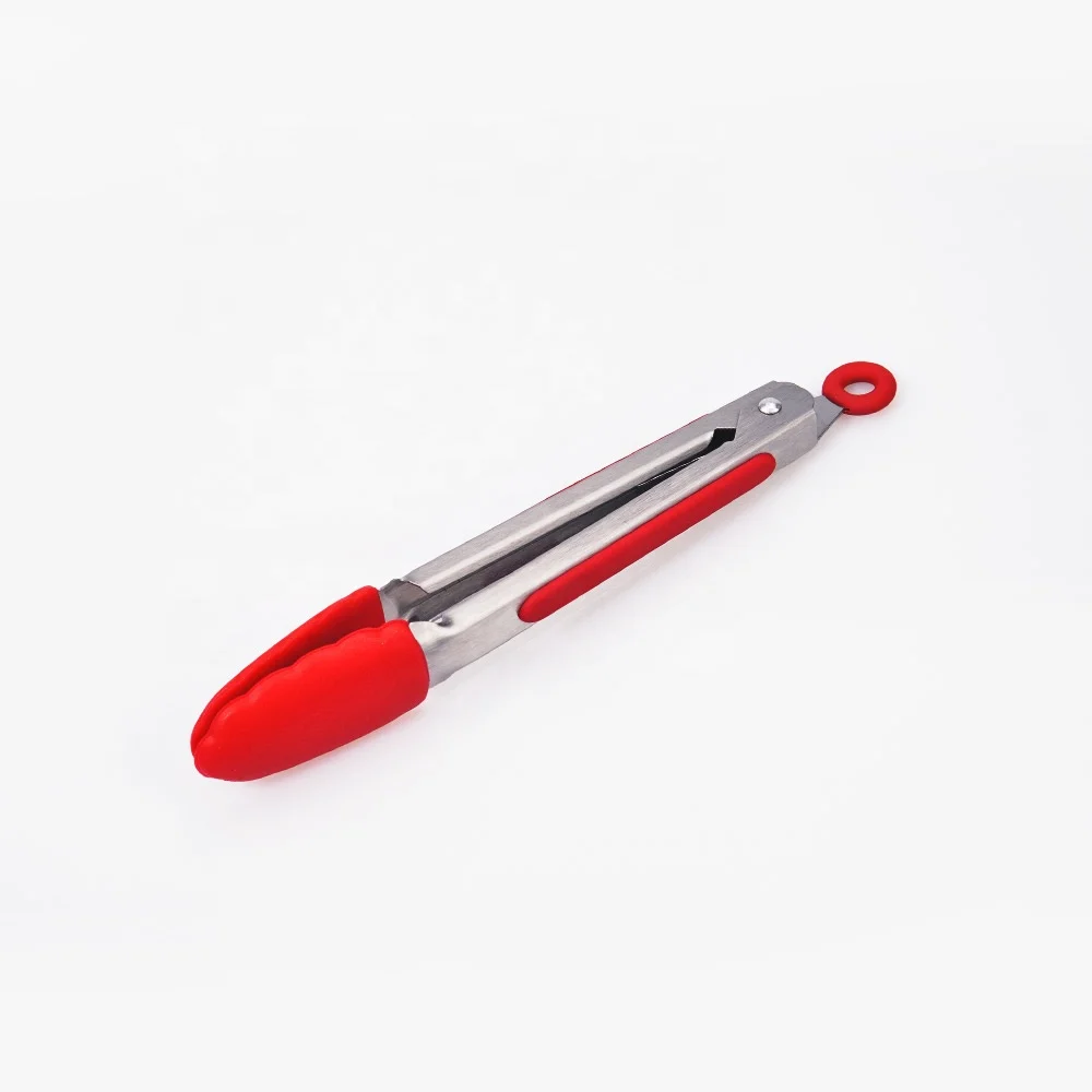 
Professional Manufacture 7 inch silicone food tongs with ring-pull 