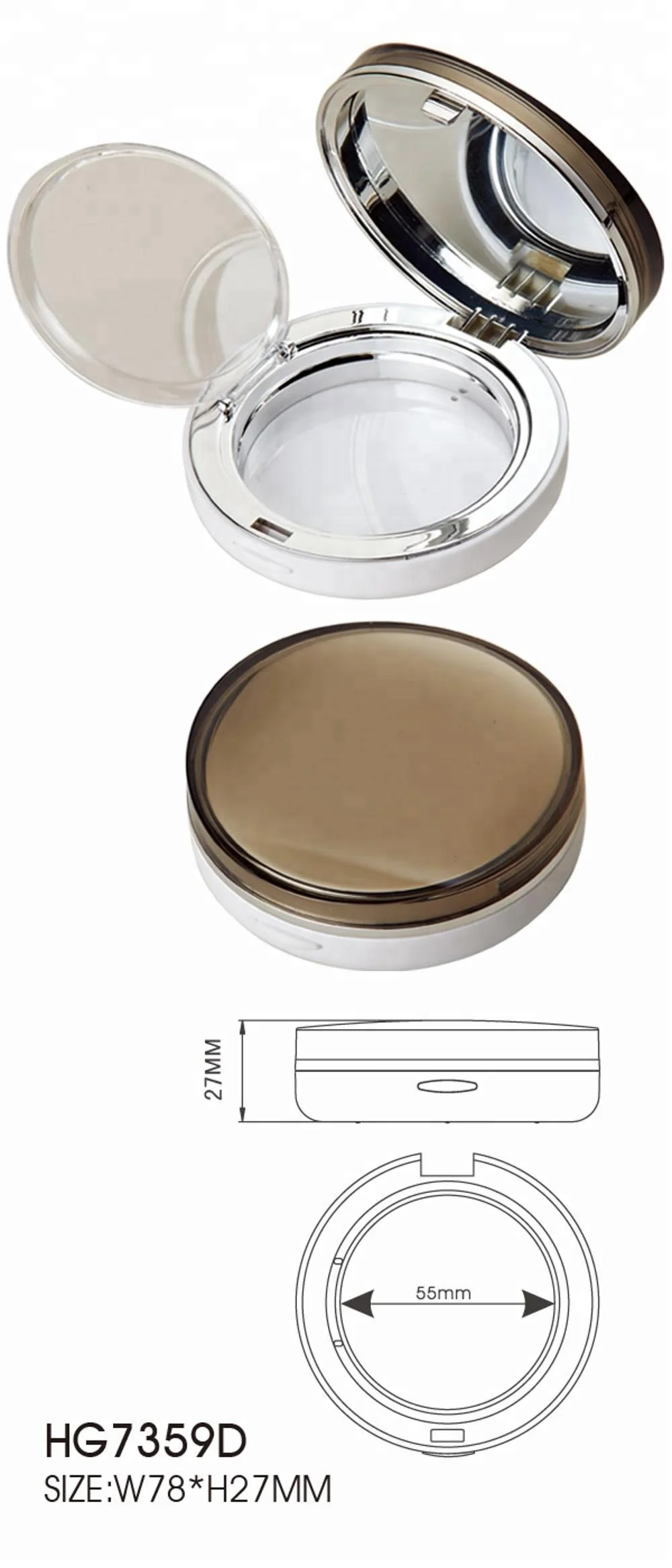 luxury pink cosmetics empty plastic powder compact case for makeup packaging