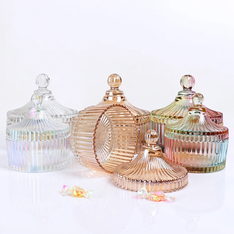 BOYE ароматерапевтические янтарные радужные стеклянные банки для свечей Пустые контейнеры для свечей со стеклянными крышками оптовая продажа