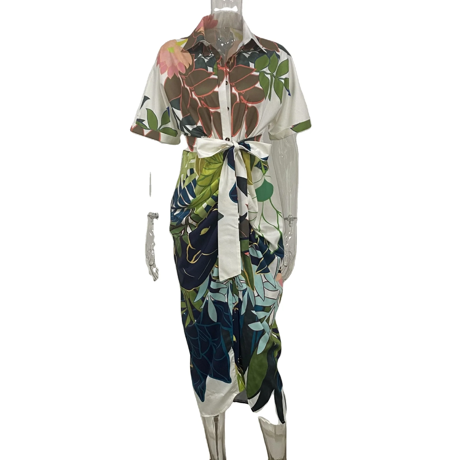 Wholesale floral dresses Bohemian print dress fashion Satin Dress