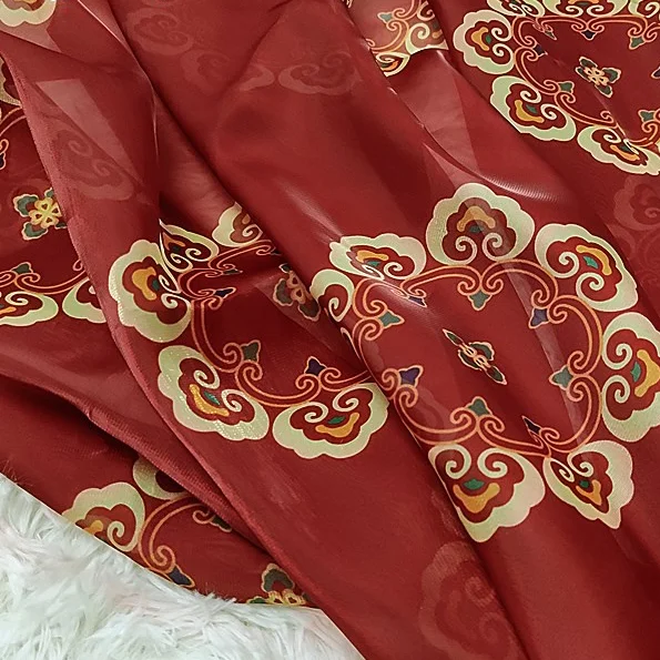 Атласная шифоновая юбка с принтом династии Тан