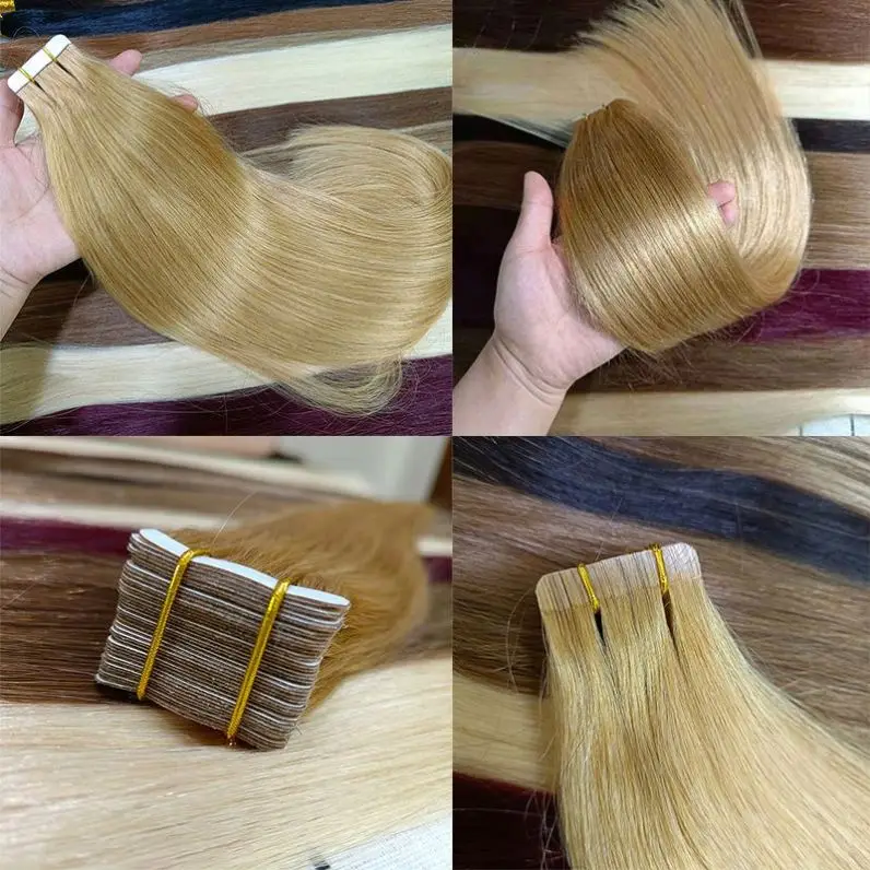European Russian Double Tape Hair Extensions Raw Cuticle Aligned Virgin Remy Tape Hair Extensions Human Hair