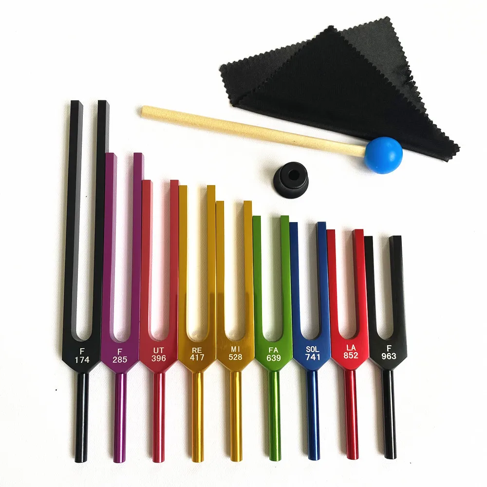 Solfeggio Frequency Tuning Fork Set for Full Body Healing Chakra Sound Therapy Golden