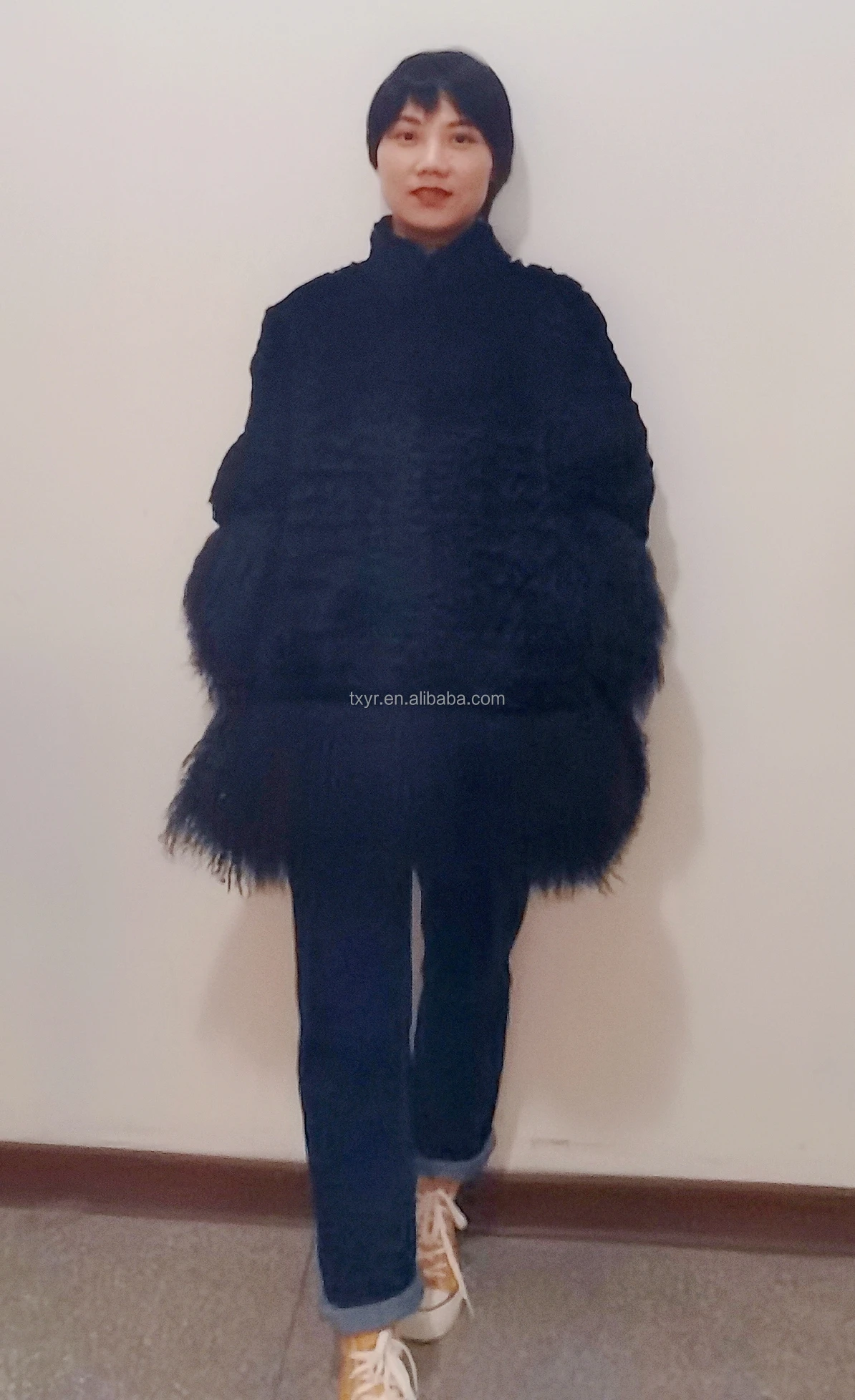 YR117 Mexico Style Plus Size Mongolia Rabbit Fur Coats Women Colored Fur Long Coat