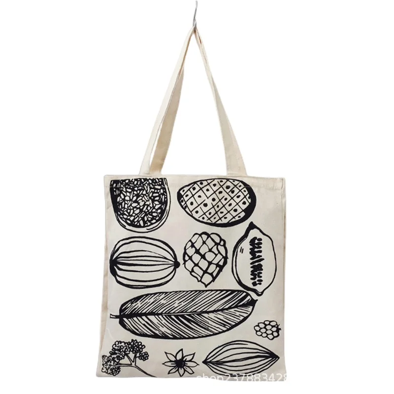 Literary vase leaf canvas bag portable large capacity, female white national fashion student single shoulder zipper style/