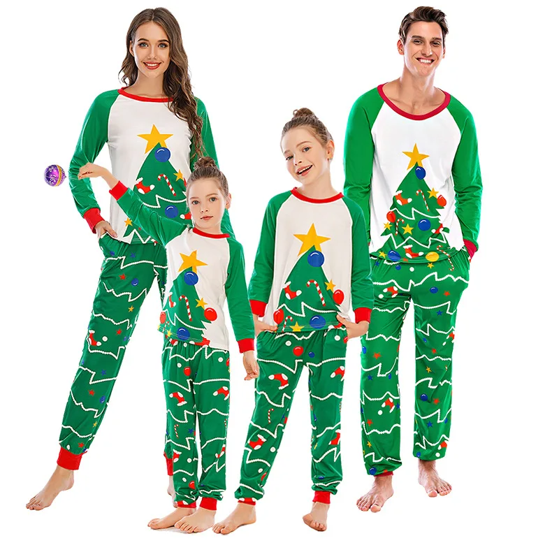 Winter Men Women Kids Outfits Casual Homewear Children Two Piece Pajama Set Family Nightwear Cotton Christmas Pyjama Sleepwear