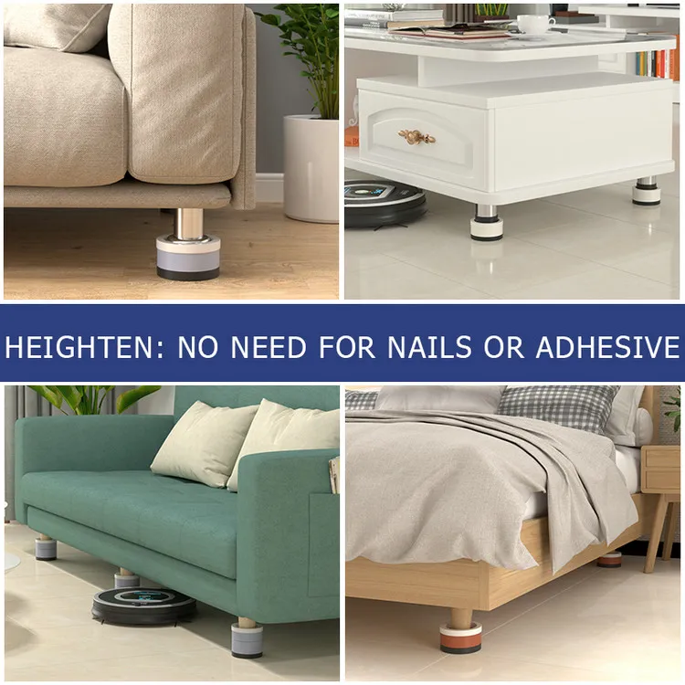 4 Piece Set Heavy Duty Adjustable Bed Base Plastic Furniture Risers for Sofa for Apartment and Home Bar Elevation