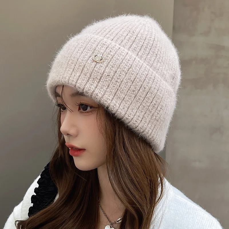 OEM fashion black winter knit beanie custom embroidered logo hat Wholesale Unisex Winter Knitted Cashmere Wool Beanie Hats Women