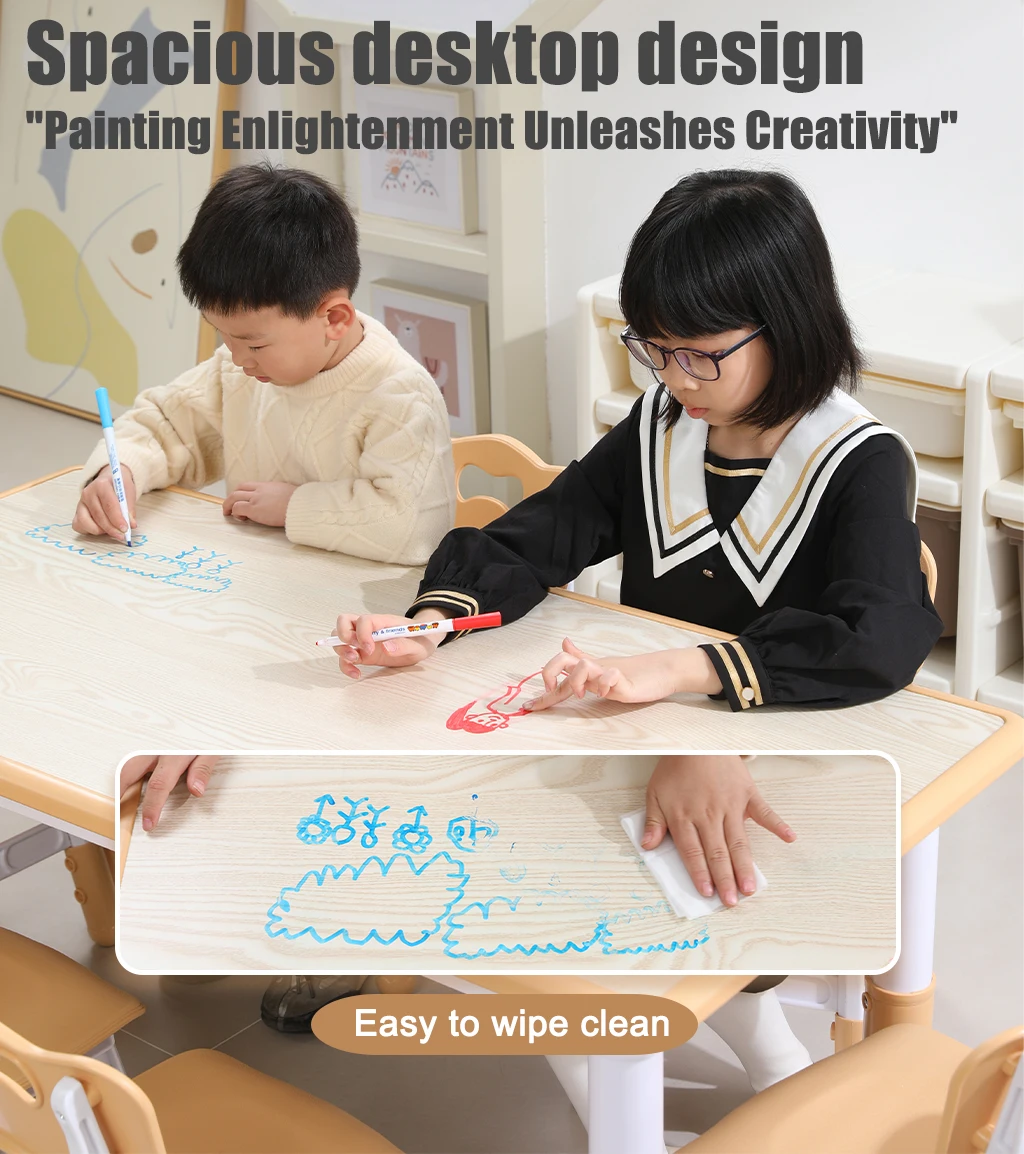 Kids Study Table Chairs Set Height Adjustable Toddler Table and Chair Set for Kids Graffiti Desktop Plastic Children Art Table
