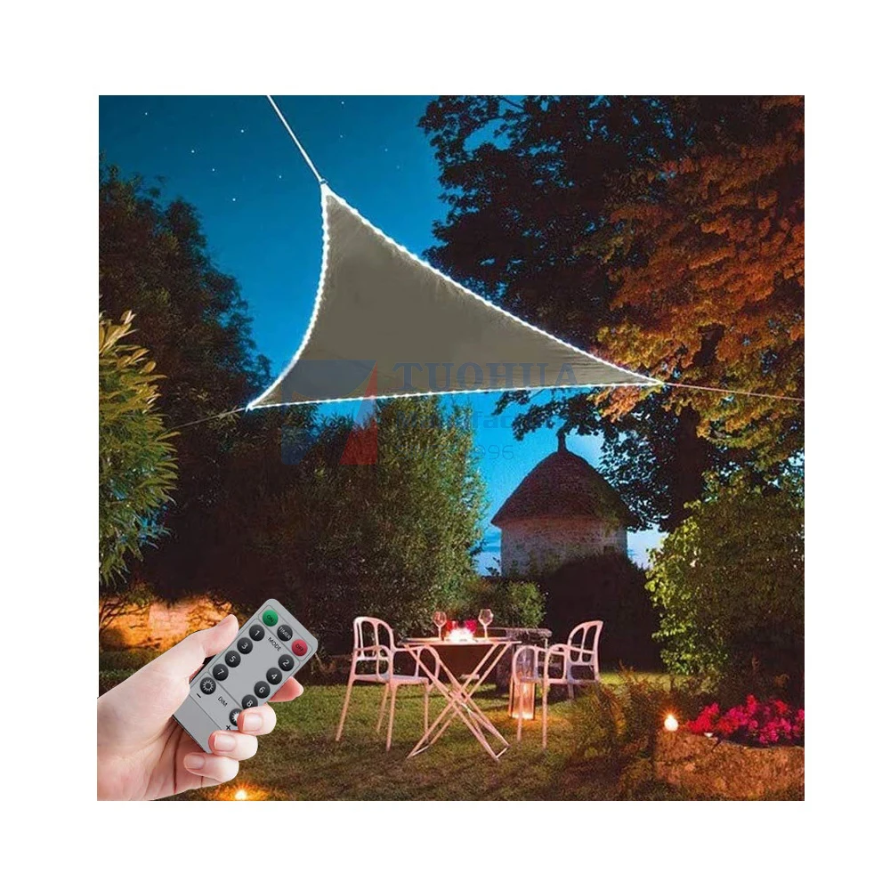 Solar LED Lights Triangle Outdoor Awning Shade Cover UV Block Backyard Garden Sun Shade Sail