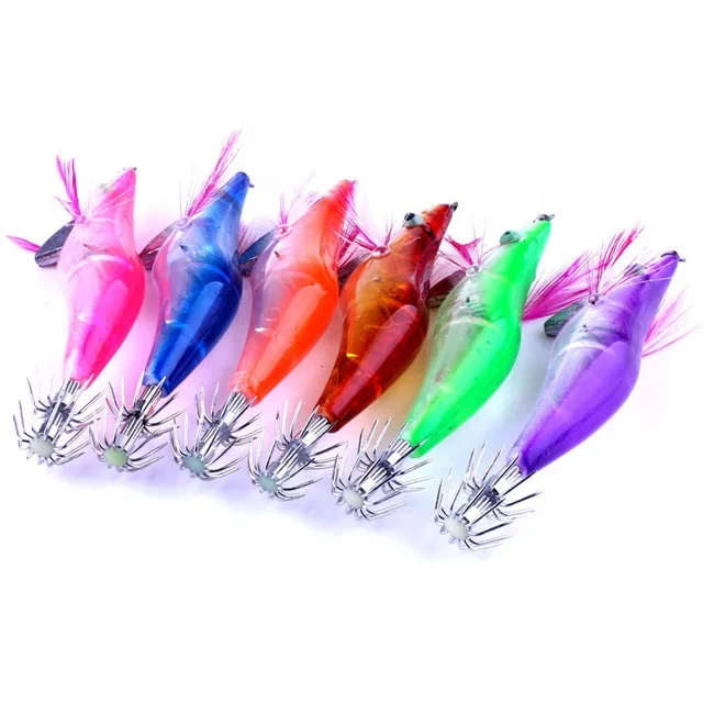 10cm 12.5g 6 Colors LED Electronic Luminous Shrimp Lure 4 Inch Night Fishing Wood Squid Jig LED Light Squid Jigs Lures