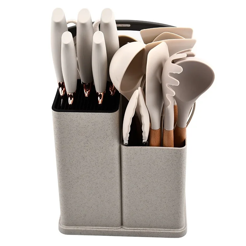New Arrival Silicone Kitchen Utensils Set 19-piece Knife Combination Set Storage Multicoloured Knife Holder Shelf Sustainable