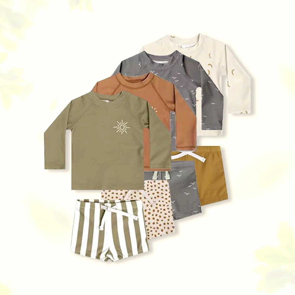 Summer Swim Boy Kids Sustainable Swimsuits Printed Pullover Swimlife Baby Two-piece Swimbikerun Boy Swimsuit Set