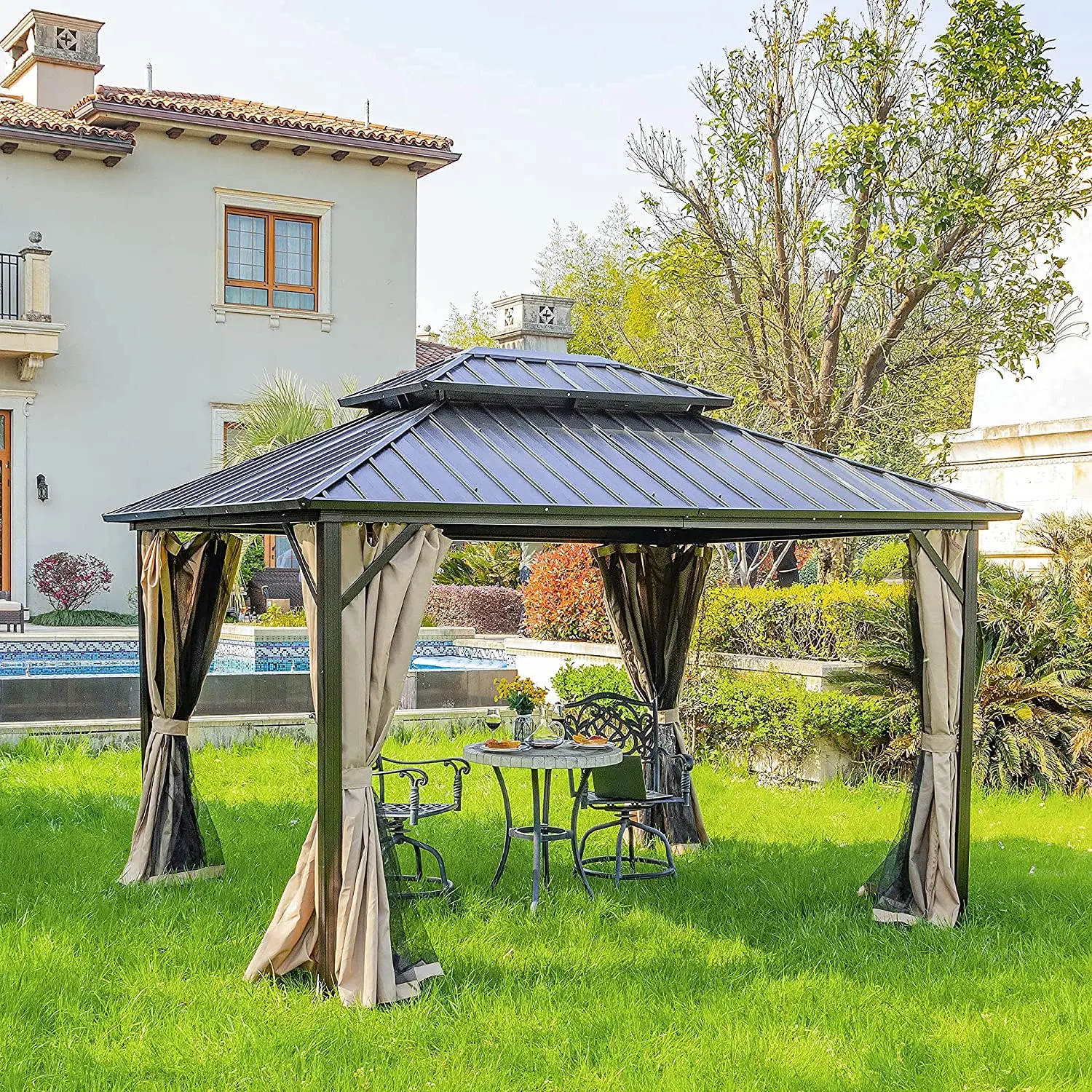 Heavy Duty Patio Hardtop 4x4 Canopy Sale Waterproof 3x3 Outdoor Aluminium Tent Pergola Luxury Garden Gazebos