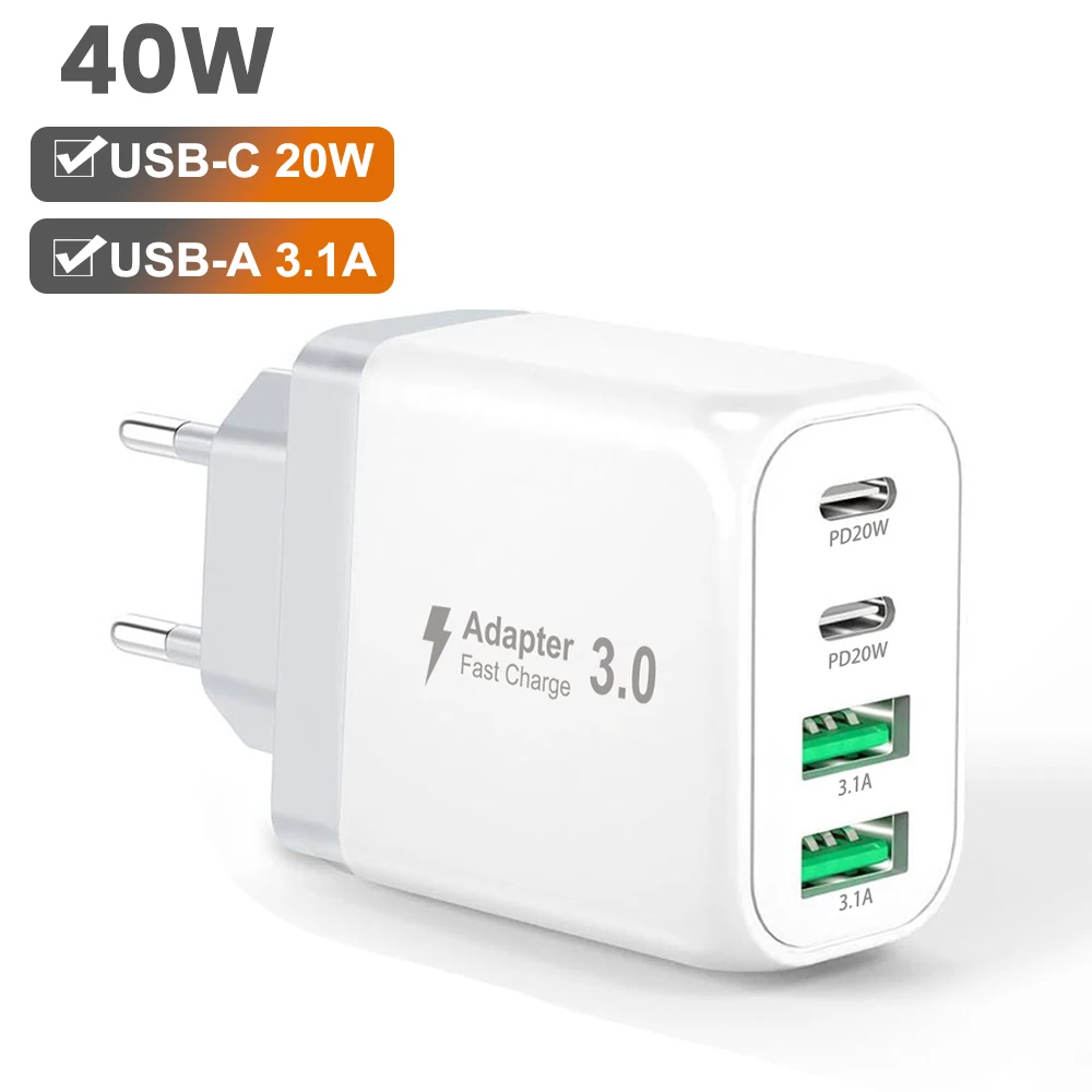 USB C charger Cshare 40W USB plug with 2m Type-C cable Multiple 4 port fast charger for iPhone 16 15 Pro Max Android Adapter