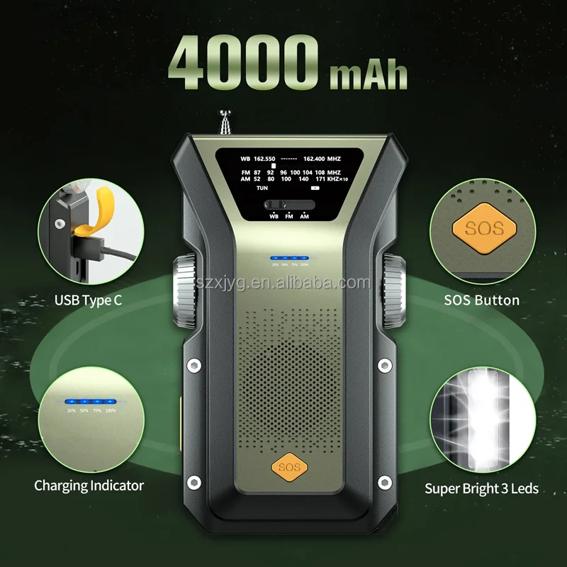 OEM factory price 4000mAh Emergency Radio solar Hand Crank Disaster Multi am fm VHF radio