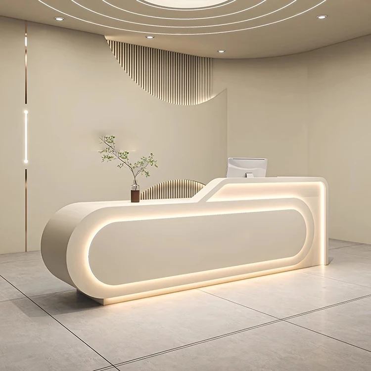 Futuristic Reception Desk Spa Modern White Fluted Curved Modern Style Logistics Office Reception Desk